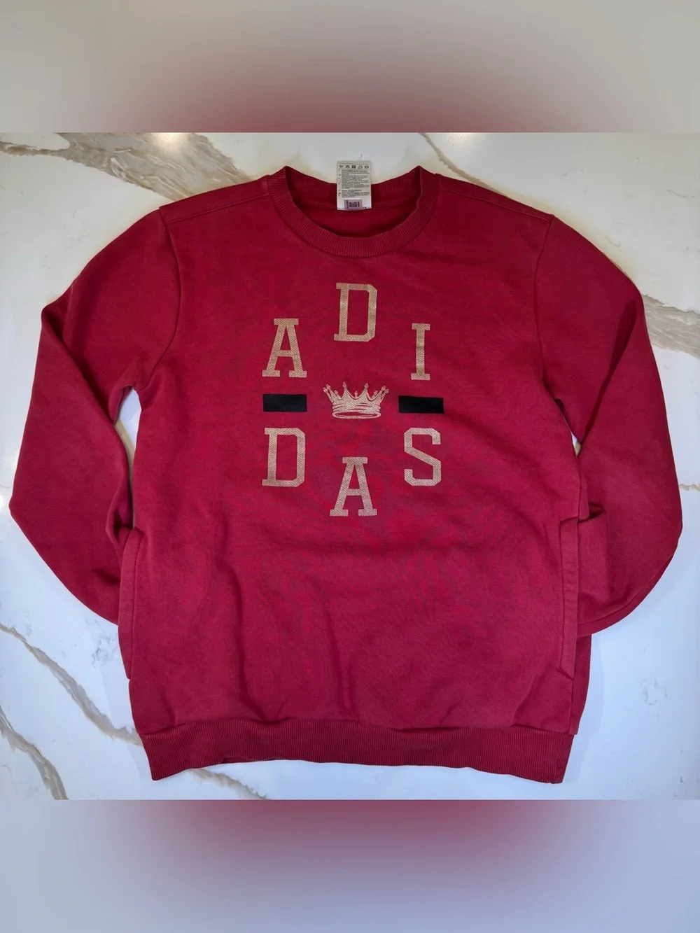 Adidas Red Varsity Graphic Fleece Sweatshirt Boys M Womens XS Pockets
